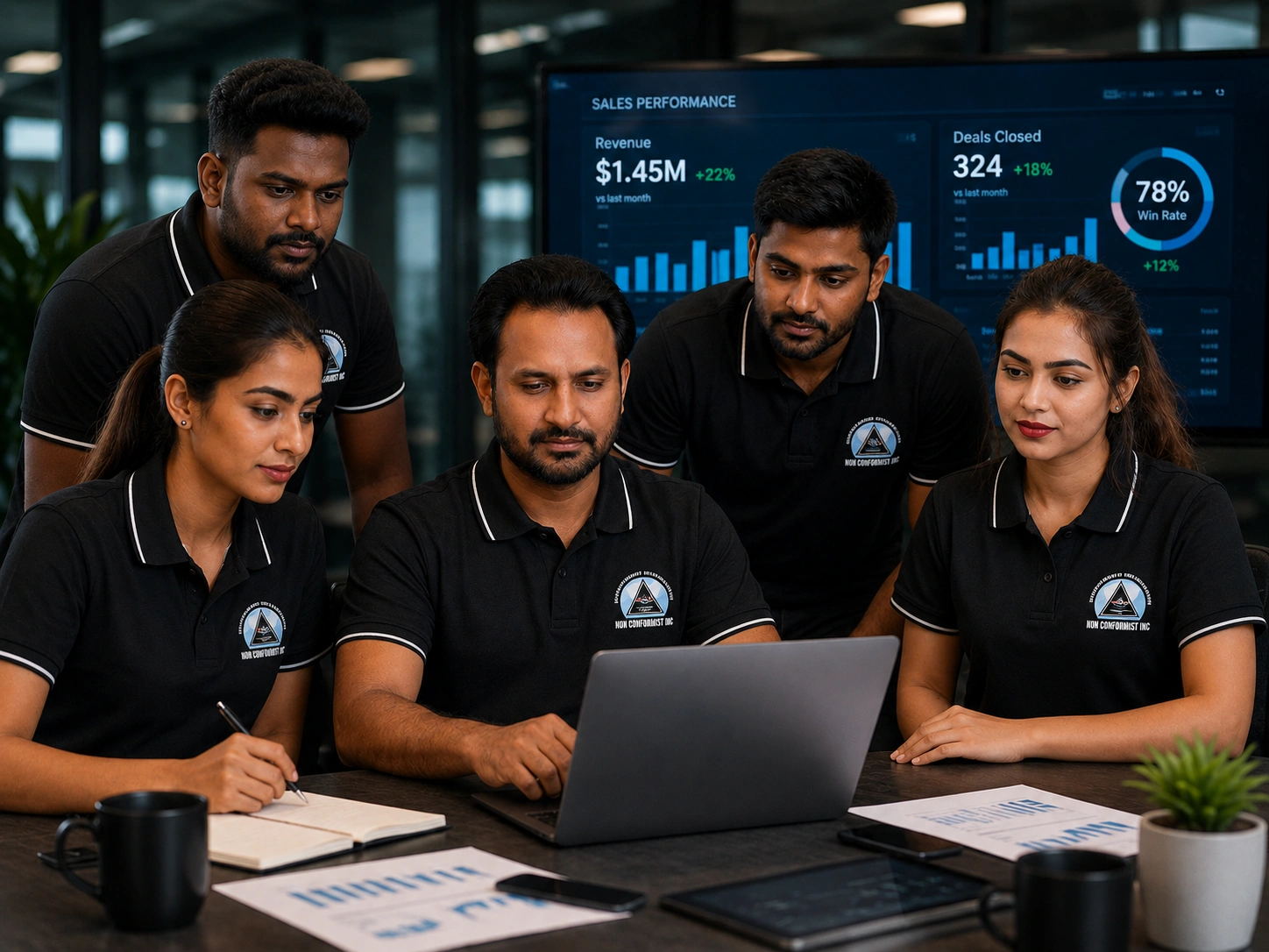 A fast-moving sales team reviewing pipeline and follow-up together